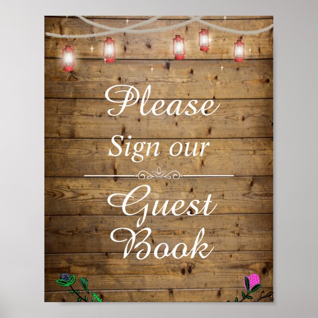 Rustic Lantern Lights Sign Our Guest Book Poster (Framsidan)