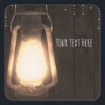 Rustic Lantern & Ljus Brown Barn Wood Bröllop Fyrkantigt Klistermärke<br><div class="desc">Anpassa med all text du vill ha.</div>