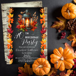Rustic Lantern och Löv faller 40:e födelsedagen Pa Inbjudningar<br><div class="desc">Födelsedag med en vacker höstlanterna med tänt ljus som mittpunkt till en bord-arrangemang av vackert höst löv i vibrerande höstsplendor. Bakgrunden är en tryckformad kartong som flankeras på vardera sidan med gult höst löv och som backas upp av en rustiskt tvättat träplankor som ser bakgrunden. Sammansatt design efter Helgdag Hearts-design....</div>