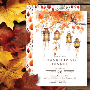 Rustic Lanters & Höst löv Thanksgiving Inbjudningar