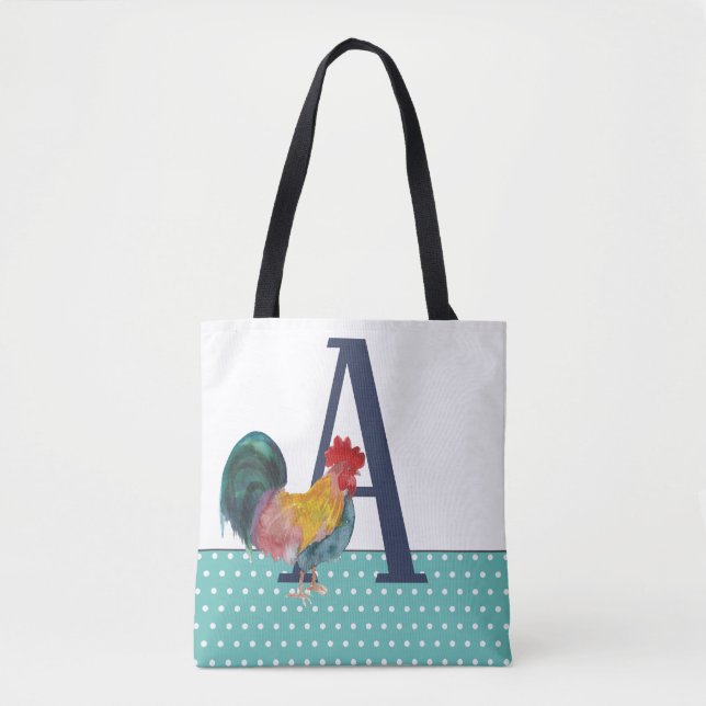 Rustic Large Monogram Tupp Teal Polka dots Tygkasse (Framsida)
