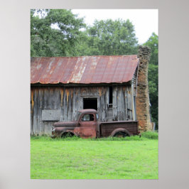 Rustic Lastbil och Barn Home Decor Poster