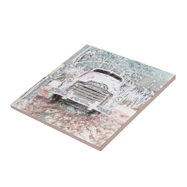  Rustic Lastbil Vintage Vit Grått Retro Distress Kakelplatta (Sidan)