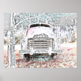 Rustic Lastbil Vintage Vit Grått Retro Distress Poster