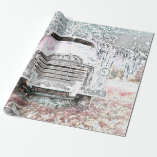 Rustic Lastbil Vintage Vit Grått Retro Distress Presentpapper