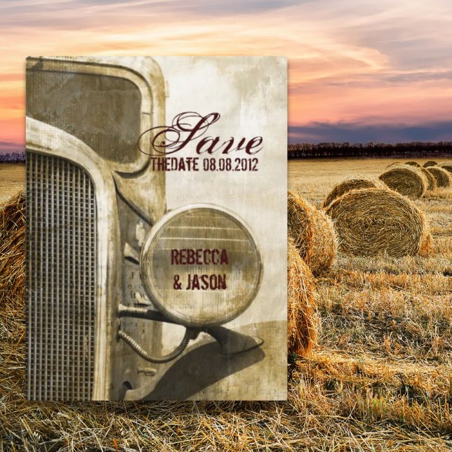 Rustic Lastbil Western Farm Bröllop spara datum Meddelande Vykort (Rustic Truck Western Farm Wedding save the date Announcement Postcard)