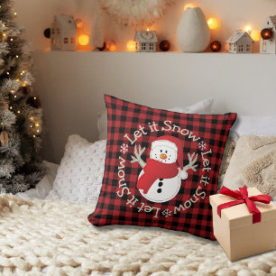 Rustic-Låt det snöa i snögubbe Tecknad Red Black P Kudde