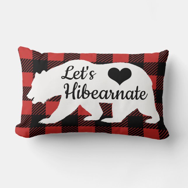 Rustic Låt oss Hibearnate Buffalo Lumberjack Play Lumbarkudde (Framsida)