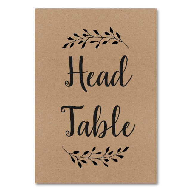 Rustic Laurel Bord skriver in Kraft Papper Bordsnummer (Framsidan)