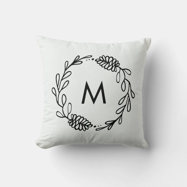 Rustic Laurel Farmhouse Pinecone Monogrammed Kudde (Framsida)