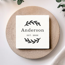 Rustic Laurel Gren-utandning efternamn Monogram Stenunderlägg