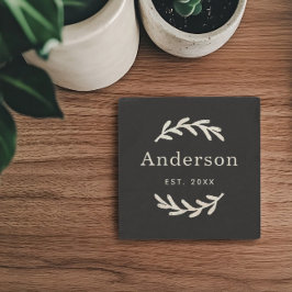 Rustic Laurel Gren-utandning efternamn Monogram Stenunderlägg