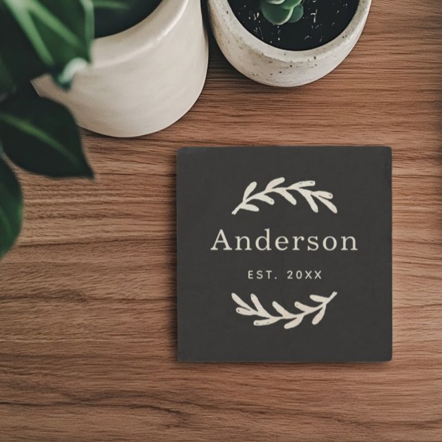 Rustic Laurel Gren-utandning efternamn Monogram Stenunderlägg (Skapare uppladdad)