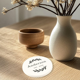 Rustic Laurel Gren-utandning efternamn Monogram Underlägg