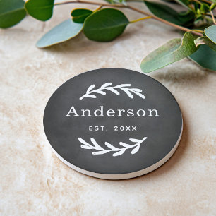 Rustic Laurel Gren-utandning efternamn Monogram Underlägg