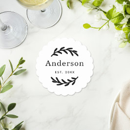 Rustic Laurel Gren-utandning efternamn Monogram Underlägg Papper