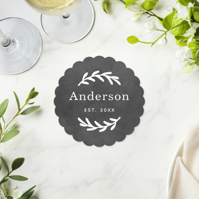 Rustic Laurel Gren-utandning efternamn Monogram Underlägg Papper (Skapare uppladdad)