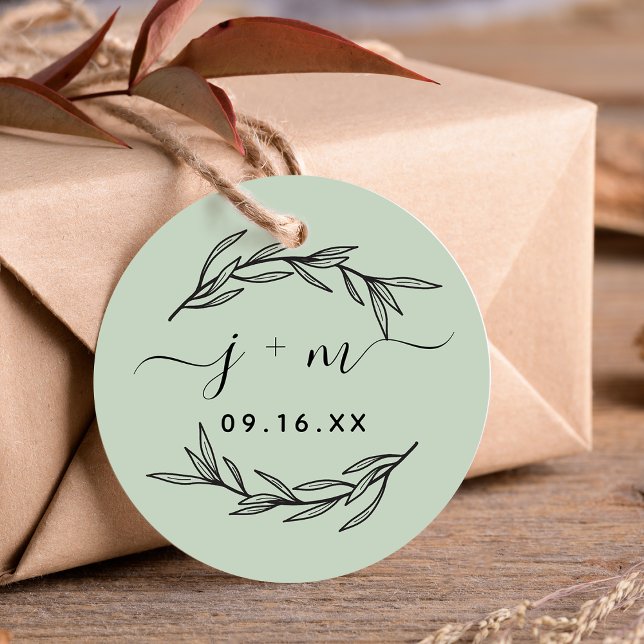 Rustic Laurel Löv Script Initialer Bröllop Gåvor Etiketter (Rustic Laurel Leaves Script Initials Wedding Favor Tags)