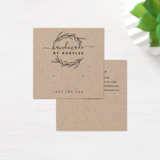 Rustic Laurel Löv Stud Earring Visning Card Fyrkantigt Visitkort (Skivbord)