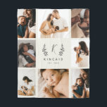 Rustic Laurel Monogram 8 Photo Collage Fleecefilt<br><div class="desc">En rustisk perfekt med monogramfotokollage för familjer,  nyfödda,  barn och spädbarn. Enkel,  minimal 8-fotodesign med hand plockade grenar och skriptmonogram. Gren,  färger,  typsnitt och färg är alla redigerbara. Klicka på knappen Redigera för att anpassa designen.</div>