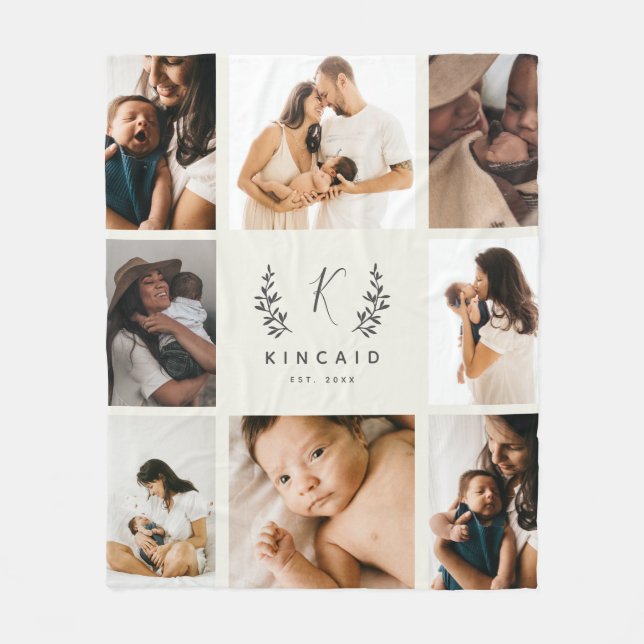 Rustic Laurel Monogram 8 Photo Collage Fleecefilt (Framsidan)