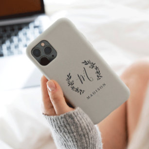 Rustic Laurel-skript Monogram Namn Fodral-Mate iPh