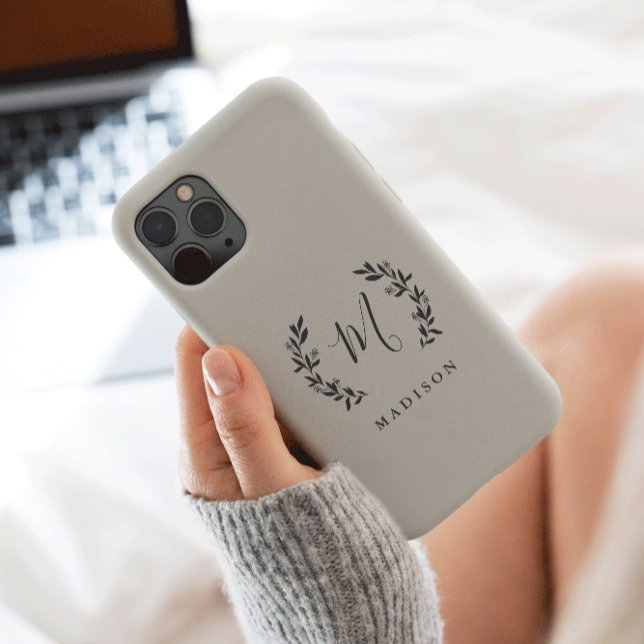 Rustic Laurel-skript Monogram Namn Fodral-Mate iPh (Skapare uppladdad)