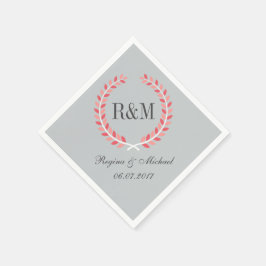 Rustic Laurel Wandan Bröllop Monogram Napkin Rosa Pappersservett