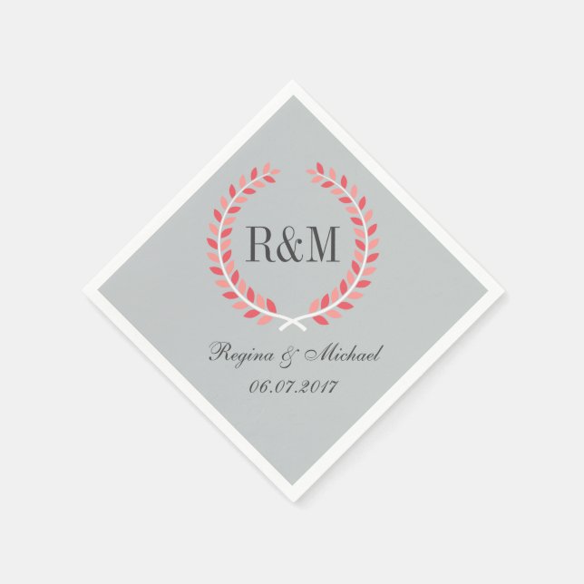 Rustic Laurel Wandan Bröllop Monogram Napkin Rosa Pappersservett (Hörn)