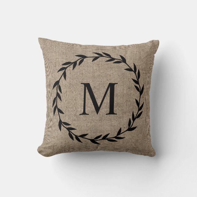 Rustic Laurel Wandeans Farmhouse Stil Monogrammed Kudde (Framsida)