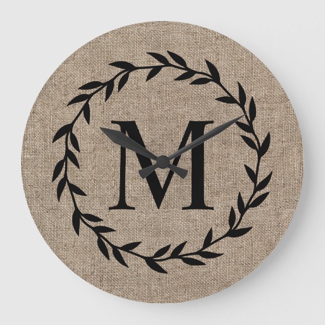 Rustic Laurel WandeFamily Monogram Farmhouse Stor Klocka (Framsida)
