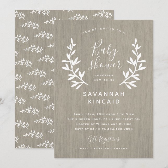 Rustic Laurels Baby Shower Inbjudningar (Fram/baksida)