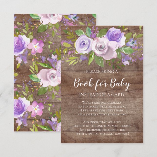 Rustic Lavender Blommigt Baby Shower Bok för Baby Inbjudningar (Fram/baksida)