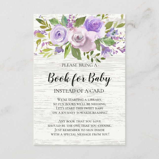 Rustic Lavender Blommigt Baby Shower Bok för Baby Tilläggskort (Framsida)