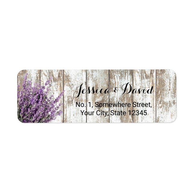Rustic Lavender Blommigt White Barn Wood Returadress Etikett (Framsidan)