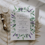 Rustic Lavender & Eucalyptus Blommigt Ram Bröllop Inbjudningar<br><div class="desc">Den här roliga lavendeln och eukalyptus blommigt-bröllopsinbjudan till ram är perfekt för en enkel och elegant utomhus bröllop. Blommigtens utformning har vattenfärgen eukalyptus löv och grönt med sprit av lila vilda blommor.</div>
