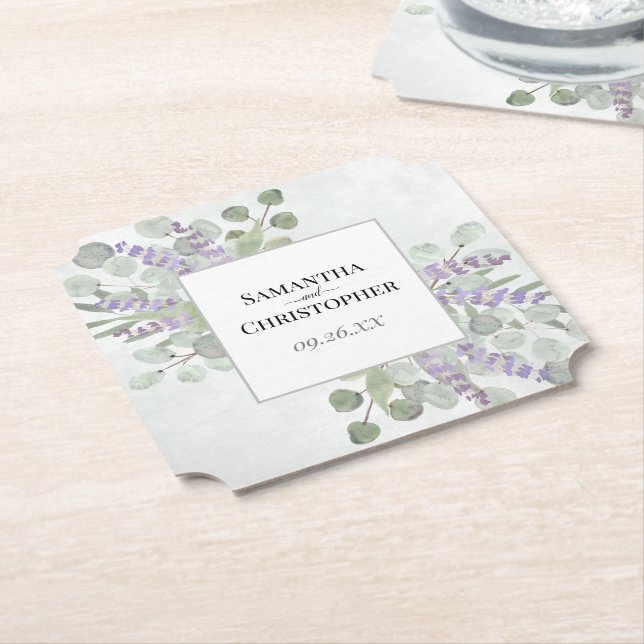 Rustic Lavender & Eucalyptus Elegant bröllop Underlägg Papper (Vinklad)