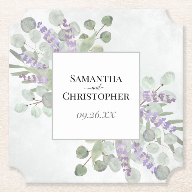 Rustic Lavender & Eucalyptus Elegant bröllop Underlägg Papper (Framsida)