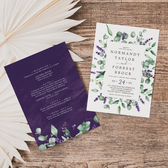 Rustic Lavender & Eucalyptus i ett Bröllop Inbjudningar (Skapare uppladdad)