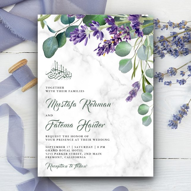 Rustic Lavender Eucalyptus Marble Islamic Bröllop Inbjudningar (Skapare uppladdad)