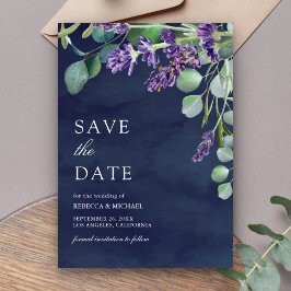 Rustic Lavender Eucalyptus Navy Blue Bröllop Spara Datumet