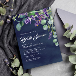 Rustic Lavender Eucalyptus Navy Blue Möhippa Inbjudningar