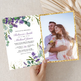 Rustic Lavender Eucalyptus Photo QR Code Wedding Inbjudan