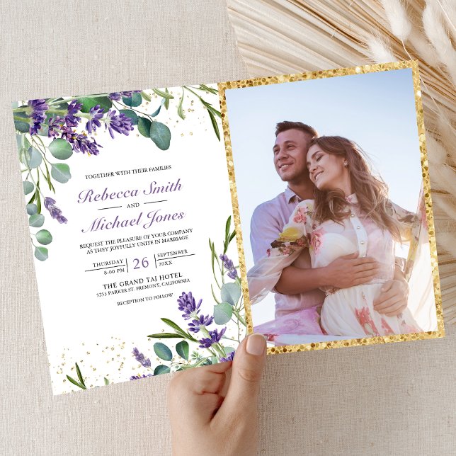 Rustic Lavender Eucalyptus Photo QR Code Wedding Inbjudan (Skapare uppladdad)