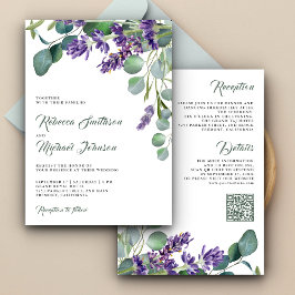 Rustic Lavender Eucalyptus QR Code Bröllop Inbjudningar