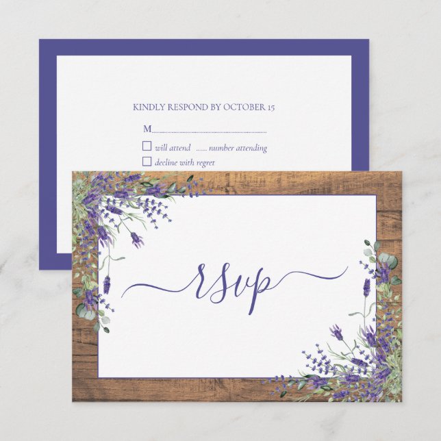 Rustic Lavender Eucalyptus Script Wood OSA Kort (Fram/baksida)