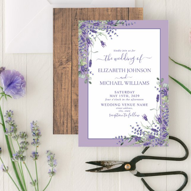 Rustic Lavender Eucalyptus Wood Script Bröllop Inbjudningar (Skapare uppladdad)