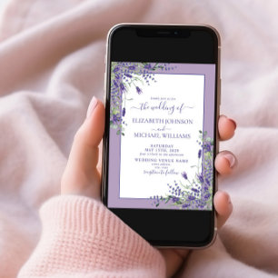 Rustic Lavender Eucalyptus Wood Script Bröllop Inbjudningar