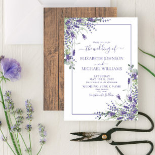 Rustic Lavender Eucalyptus Wood Script Bröllop Inv Inbjudningar