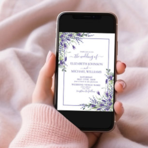 Rustic Lavender Eucalyptus Wood Script Bröllop Inv Inbjudningar